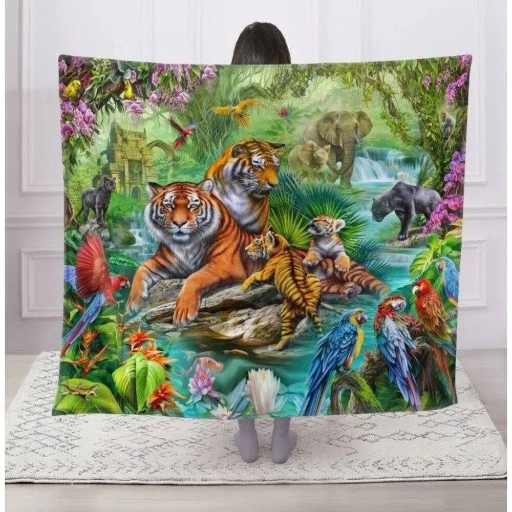 New Tigers  Jungle Wildlife Throw Blanket Gift Plush Tiger Family Nature Outdoor